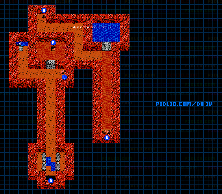 レイクナバ北の洞窟B2のマップ画像 ／ FC版ドラゴンクエストIV攻略 ─ pidlio.com