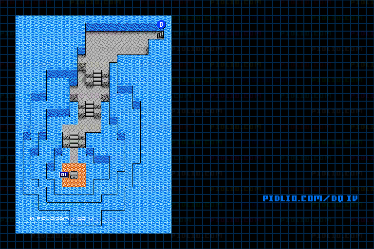 滝の流れる洞窟B4のマップ画像 ／ FC版ドラゴンクエストIV攻略 ─ pidlio.com