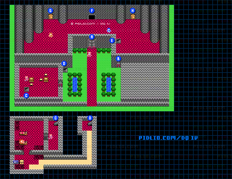 キングレオ城・外観と地下牢のマップ画像 ／ FC版ドラゴンクエストIV攻略 ─ pidlio.com