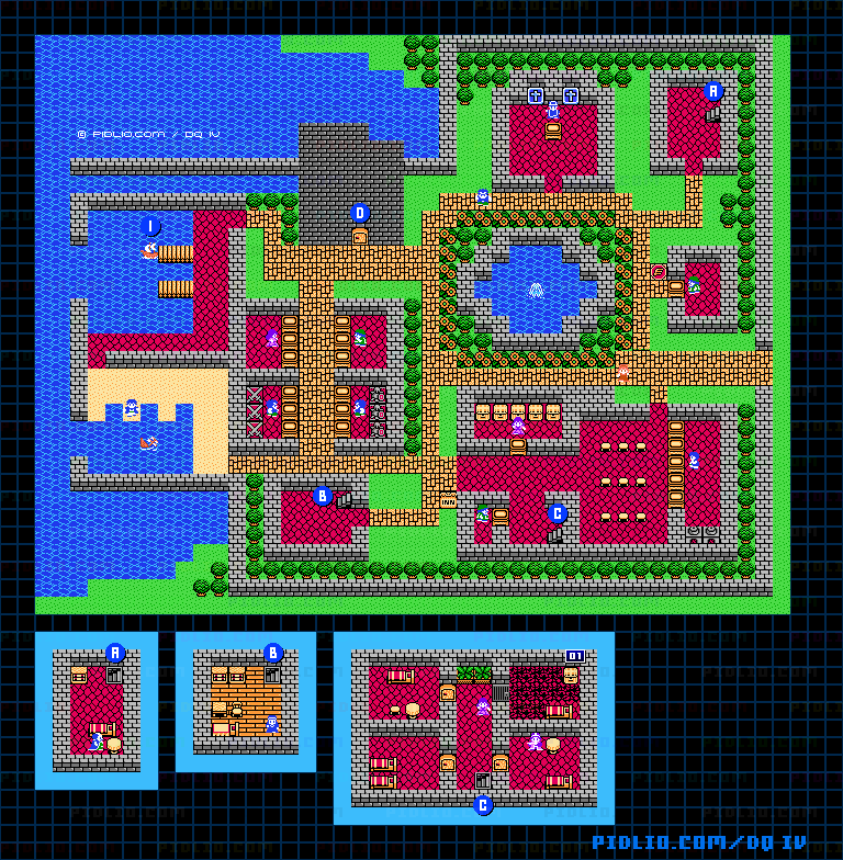 コナンベリーの町のマップ画像 ／ FC版ドラゴンクエストIV攻略 ─ pidlio.com